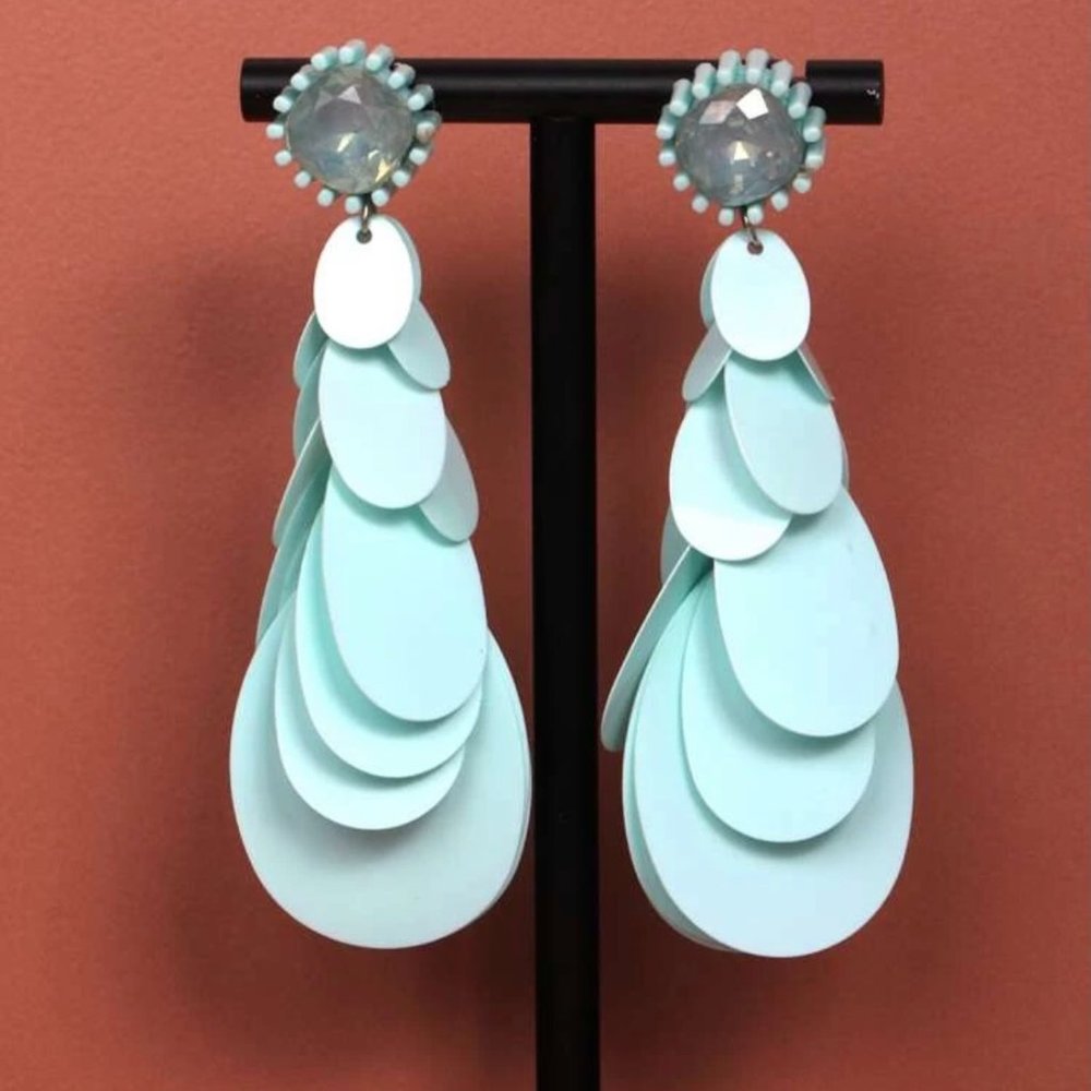 NEW Party Time! Turquoise Disc Drop & Rhinestone Dangly Earrings Funtastic! - Picture 5 of 5